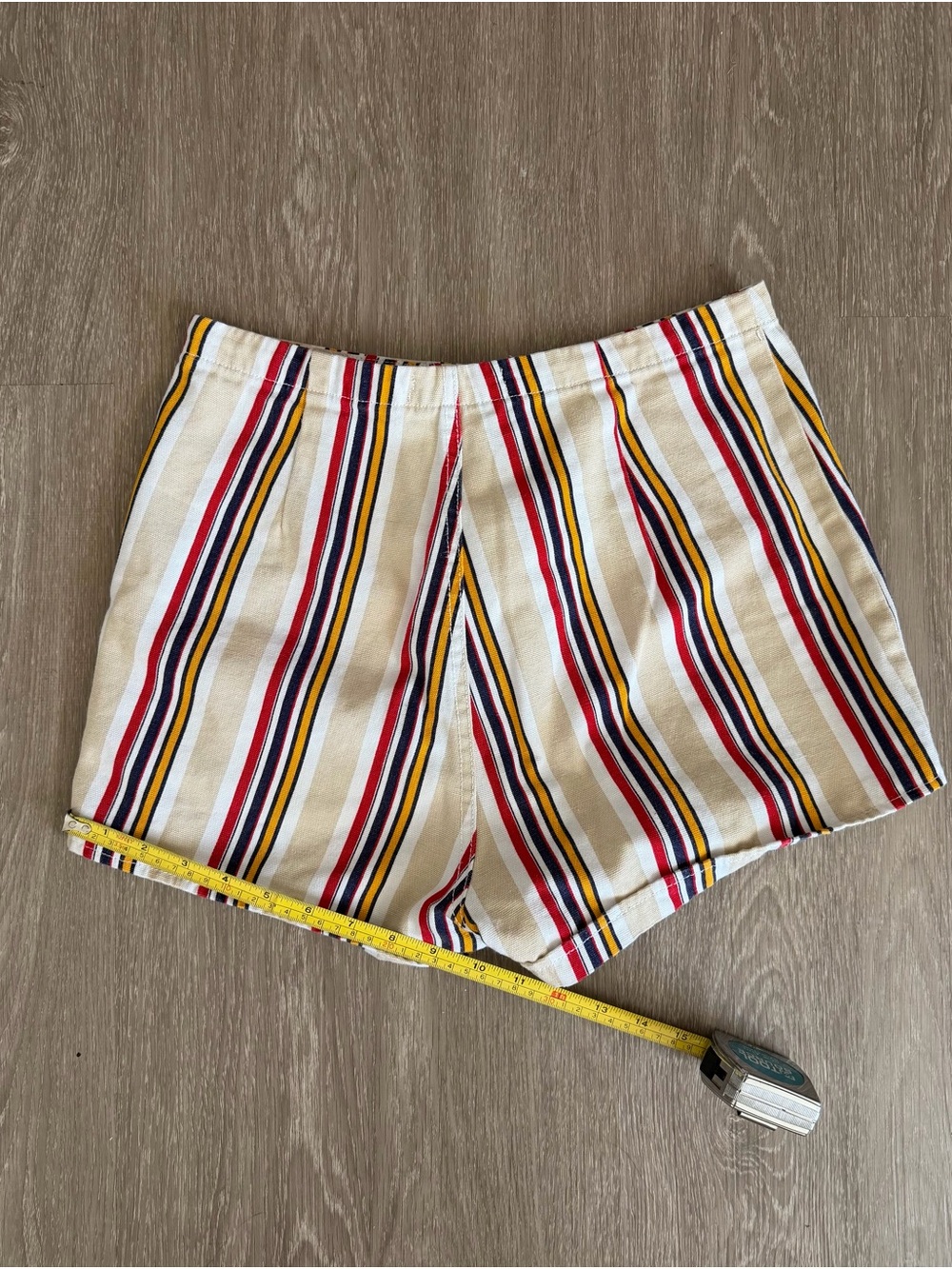 Urban Outfitters Cream High-Waist Shorts with Red, Navy & Gold Stripes